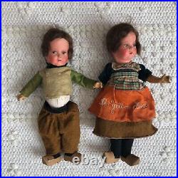 Antique Papier Mache Dolls Set of 2 Handmade/Handpainted German