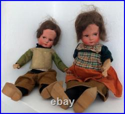 Antique Papier Mache Dolls Set of 2 Handmade/Handpainted German