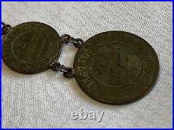 Antique Pocket Watch Fob German Coins 800 Silver Clasp Early 1900's Jewelry