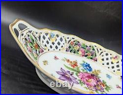 Antique Reticulated Porcelain Schumann Dresden Candy Footed Oval Bowl Germany