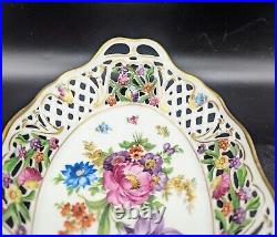 Antique Reticulated Porcelain Schumann Dresden Candy Footed Oval Bowl Germany