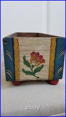 Antique Unique German Folk Art Hand Painted Wooden Box