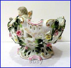 Antique Von Schierholz Dresden German Porcelain 10x10x7 Cherub Bowl Vase Basket