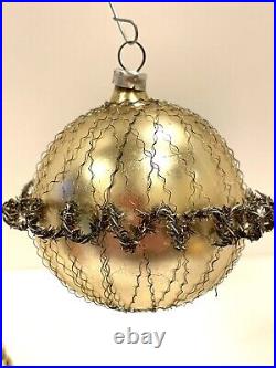 Antique W German Blown Glass Christmas Ornament Set Of 5 Wire Wrapped Design 3