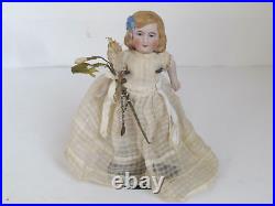 Antique all Bisque Jointed Girl Doll with Molded Hair & Rosary Hertwig German 6