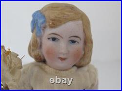 Antique all Bisque Jointed Girl Doll with Molded Hair & Rosary Hertwig German 6