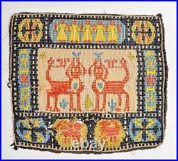 EARLY 1800s ANTIQUE NORTH GERMAN EMBROIDERY TEXTILE PILLOW COVER RUG MAT