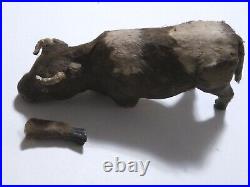 EARLY 18TH C Antique GERMAN PRIMITIVE SPUN COTTON Cowith Bull Christmas Itm or Toy
