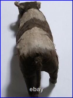 EARLY 18TH C Antique GERMAN PRIMITIVE SPUN COTTON Cowith Bull Christmas Itm or Toy
