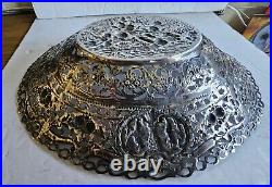 Early 1900's German 800 Silver Pierced Openwork Footed Oval decorative Bowl
