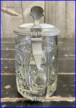 Early 1900s Antique Glass 1/2 Liter German Hunting Stein with Painted Enameled Lid