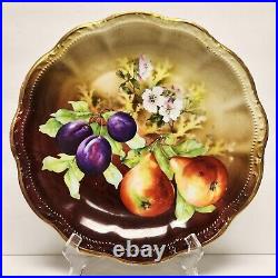 Early 20th Century Antique German HP Decorative Plate Pears Plums Flowers 11.5