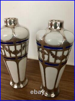 Early RARE Art Nouveau Jugendstil German Vases 1890-1910 1000 Silver Porcelain