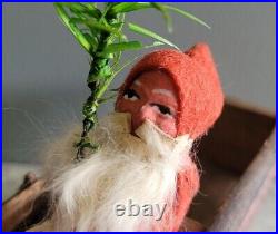 Early Vtg Antique German Germany Christmas Santa on Sleigh 4 Wood Ornament Tree