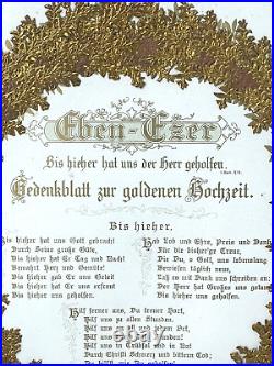 Eben-Ezer Wedding Anniv. 24k Gold Leaf Wreath German 50th withverse Early 1890s