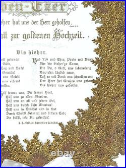 Eben-Ezer Wedding Anniv. 24k Gold Leaf Wreath German 50th withverse Early 1890s