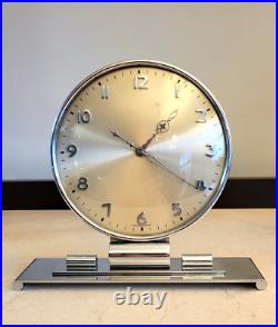 Extraordinary German 30s Deco Nickeled Brass Streamline Shelf Clock 6.0 x 7.75