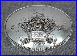 German Hanau 800 Silver Repousse Flowers in Basket Box Circa 1880-1910
