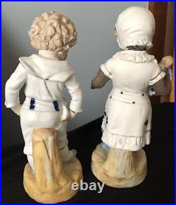 German Mark Antique North and South Figures African American Doll Flow Blue