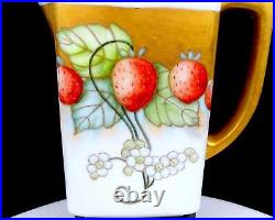 German Porcelain Strawberries & Blooms Gilt Antique 6 3/4 Pitcher 1900-1920