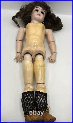 Head Doll German Early Heinrich Handwerck Bisque Comp Body Antique Dk Brown Hair