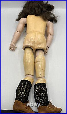 Head Doll German Early Heinrich Handwerck Bisque Comp Body Antique Dk Brown Hair
