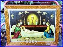Holy Grave of Christ Early 1900s Antique German Lithograph Victorian Sepulcher