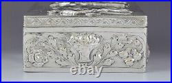 Lt 1800s/early 1900s German. 800 Silver Chased Dresser Box Secret Meeting Scene