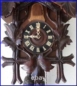 Nice Large Antique Working Rare German Black Forest Deeply Carved Cuckoo Clock