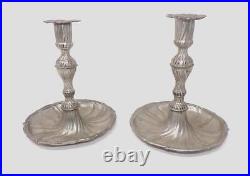 Pair Early 18th Cent. German Baroque Pewter Candlesticks -bowl Base -6 3/4 Tall