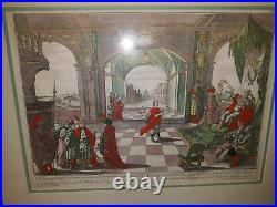 Pair Early European German Antique Hand Colored Prints