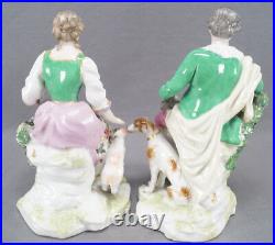 Pair of Antique Early 20th Century German Hand Painted Chelsea Style Figurines