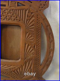 Picture Photo Frame Double Carved Wood Folk Art Antique German #O