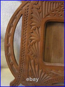 Picture Photo Frame Double Carved Wood Folk Art Antique German #O