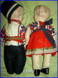 RARE pair Antique, 9 tall, German HANSI, Haralit Art dolls, Wagner & Zetsche