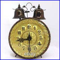 Rare Antique Early German Brass and Glass Twin-Bell Alarm Desk Clock