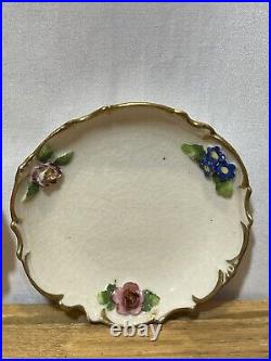 Rare, Antique Schierholz Porcelain with 3D Gold Leaf Set of 4 Miniature Plates