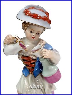 Rare Fine German Meissen Figure Of Girl Pouring Juice Into Jug Excellent Antique