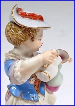 Rare Fine German Meissen Figure Of Girl Pouring Juice Into Jug Excellent Antique