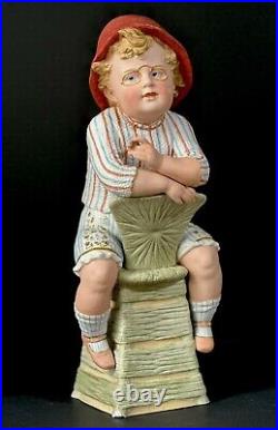 Rare Grand Size 16 Antique German Gebrüder Heubach Bisque Smoking Boy Figurine