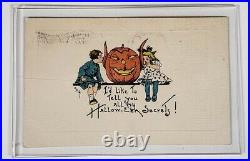 Vintage Antique Early 1900 German Halloween 7010 Boy Girl Secrets JOL Post Card