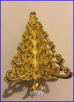 Vintage West German Tin/ Alum. Christmas Ornaments 6pk TREES GOLD Perfect Cond